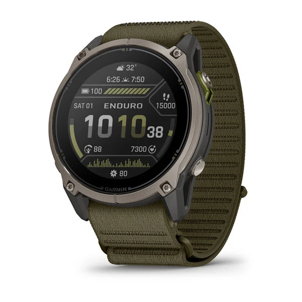 Garmin Enduro 4 with its fabric strap and MIP display