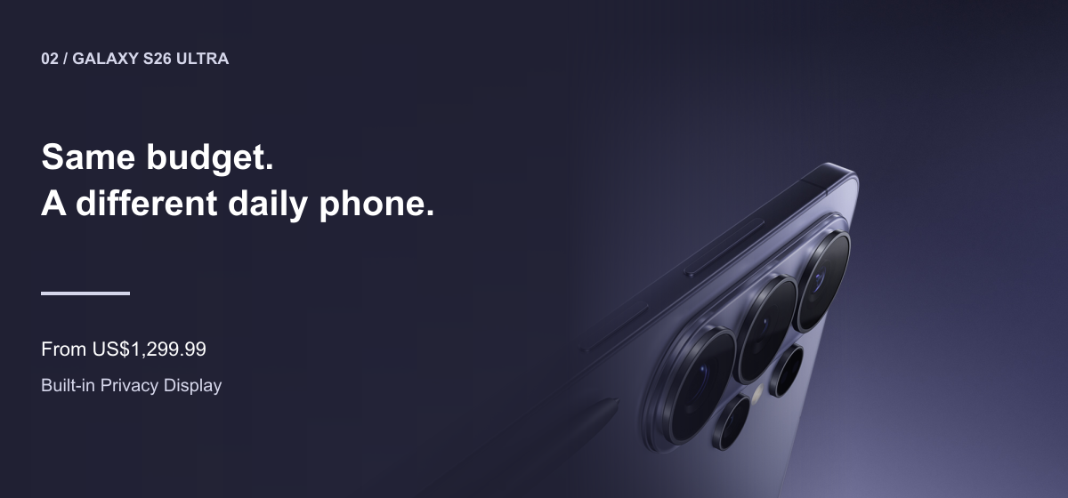 Galaxy S26 Ultra in Samsung’s original product imagery