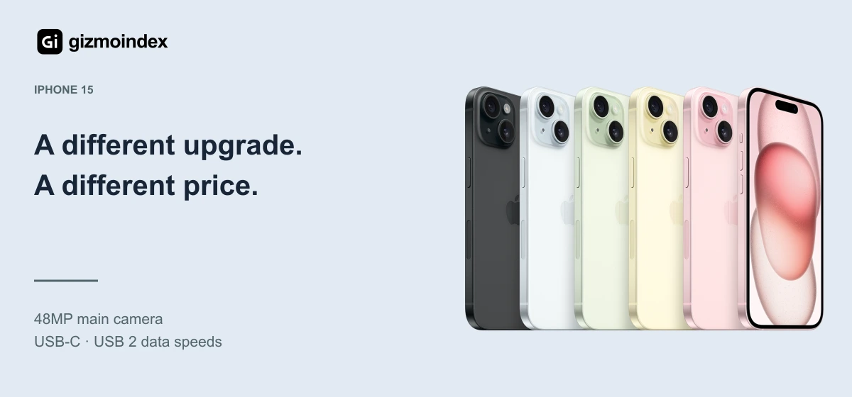 iPhone 15: A different upgrade.. A different price. 48MP main camera. USB-C · USB 2 data speeds