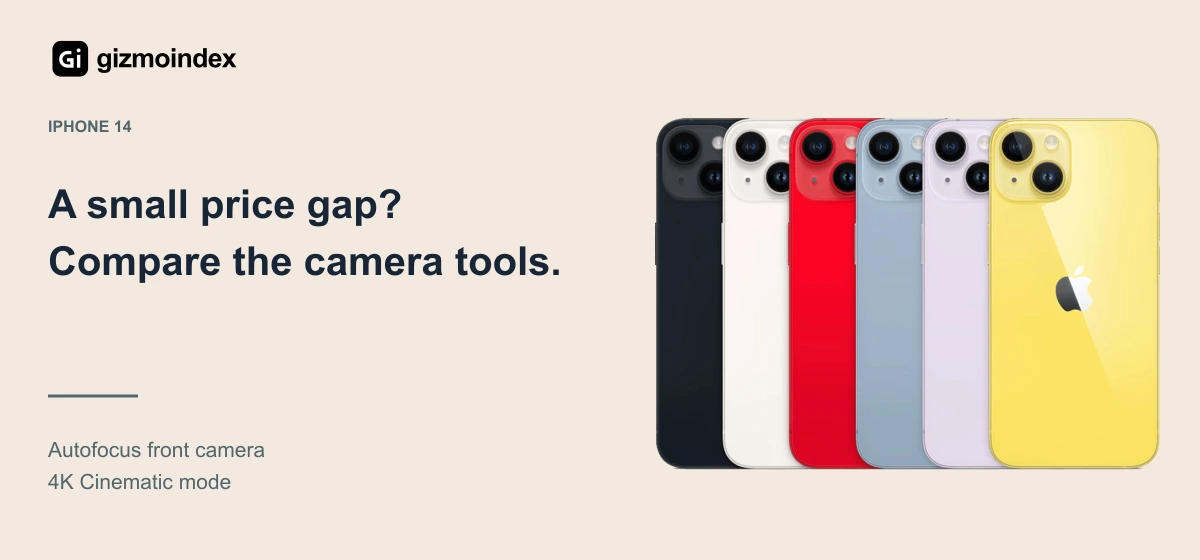 iPhone 14: A small price gap?. Compare the camera tools. Autofocus front camera. 4K Cinematic mode