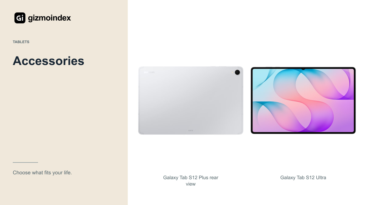 Accessories: Galaxy Tab S12 Plus rear view and Galaxy Tab S12 Ultra