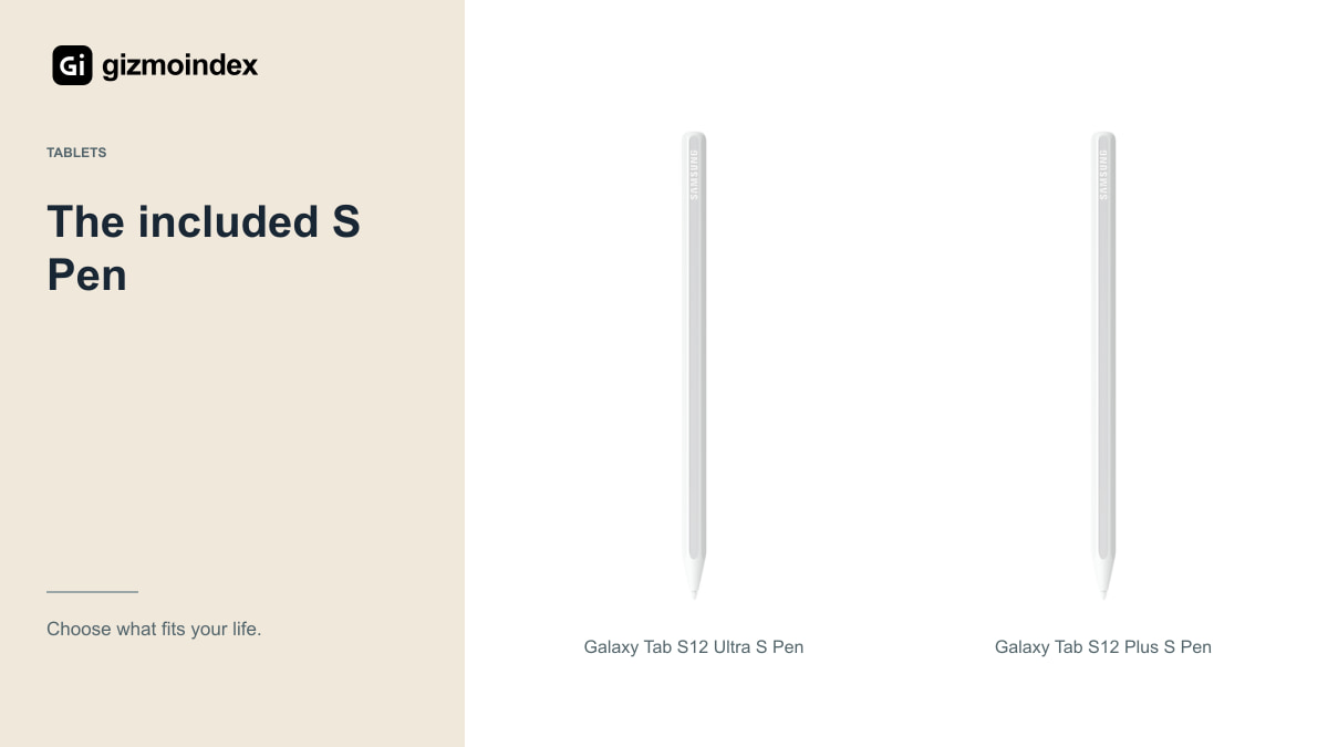 The included S Pen: Galaxy Tab S12 Ultra S Pen and Galaxy Tab S12 Plus S Pen