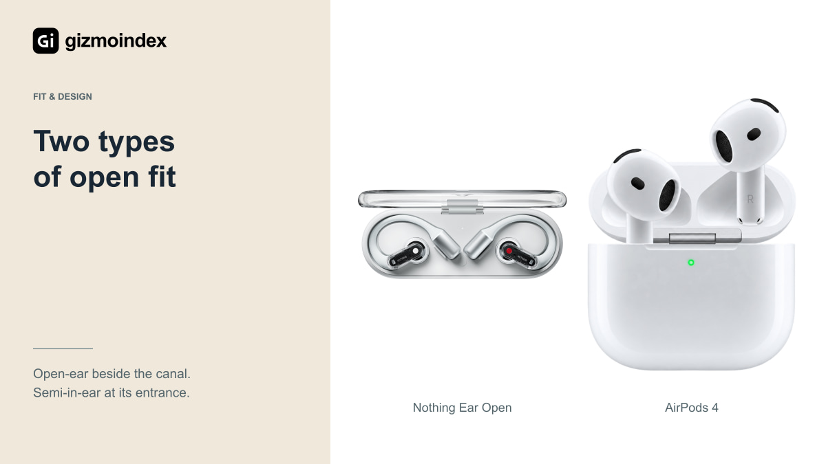 Two types of open fit: Nothing Ear Open and Apple AirPods 4