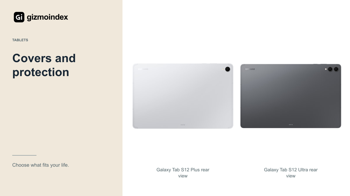 Covers and protection: Galaxy Tab S12 Plus rear view and Galaxy Tab S12 Ultra rear view